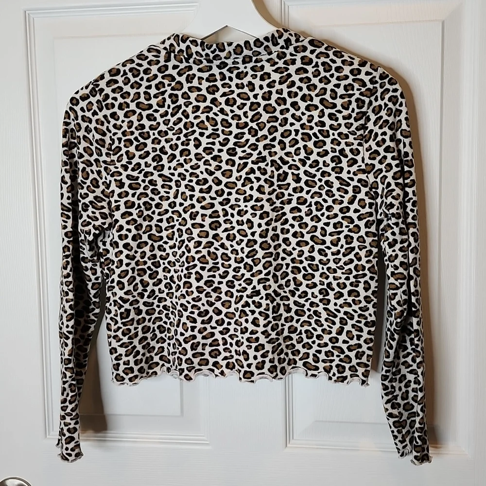 Old Navy Leopard Print Lettuce-Edge Cropped Cardigan, Girls  L (10-12)